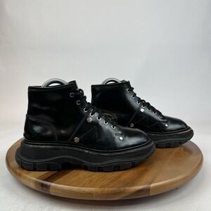 Womens Alexander McQueen Black‎ Patent Leather Ankle Combat Boots Size 6 D
